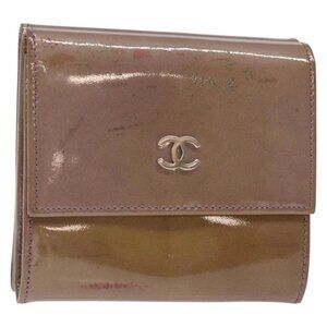 CHANEL Bifold Wallet Enamel Purple Silver CC Auth